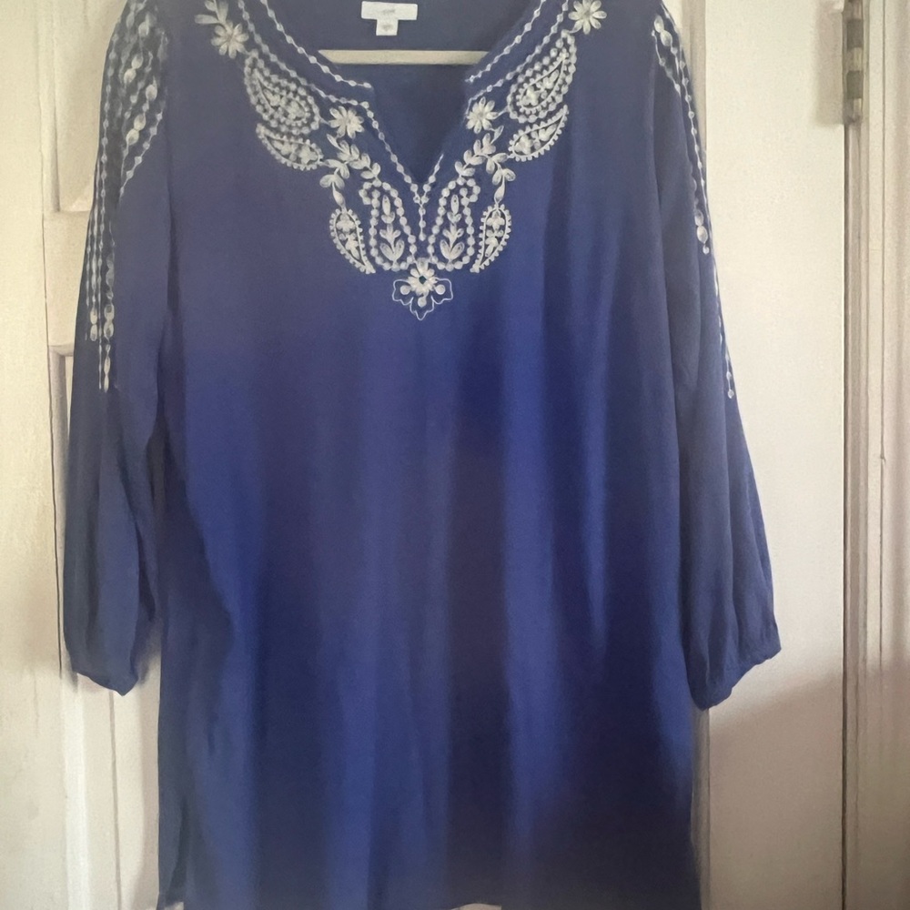 J. Jill Blue Tunic with White Embroidery